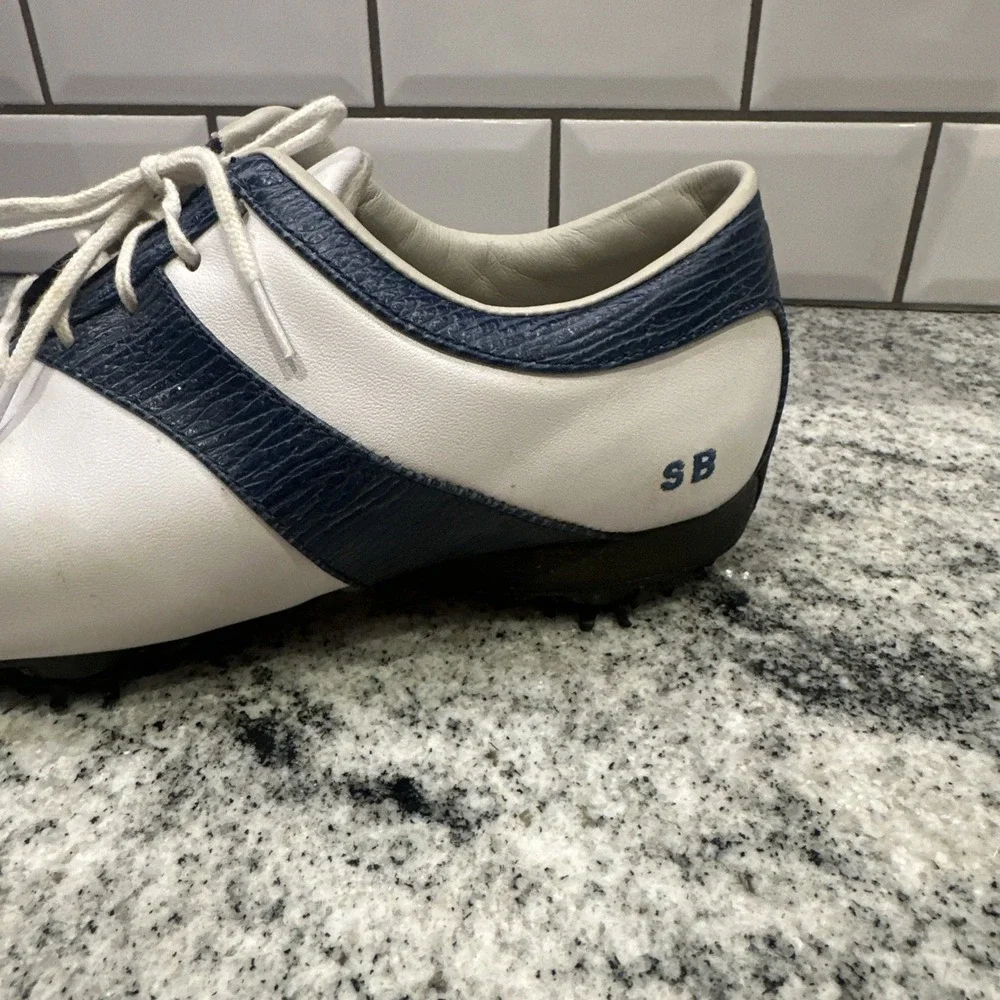 FOOTJOY WOMEN LOPRO GOLF SHOES WHITE/Teal BLUE OXFORD‎ SIZE 8 SB Preppy Leather